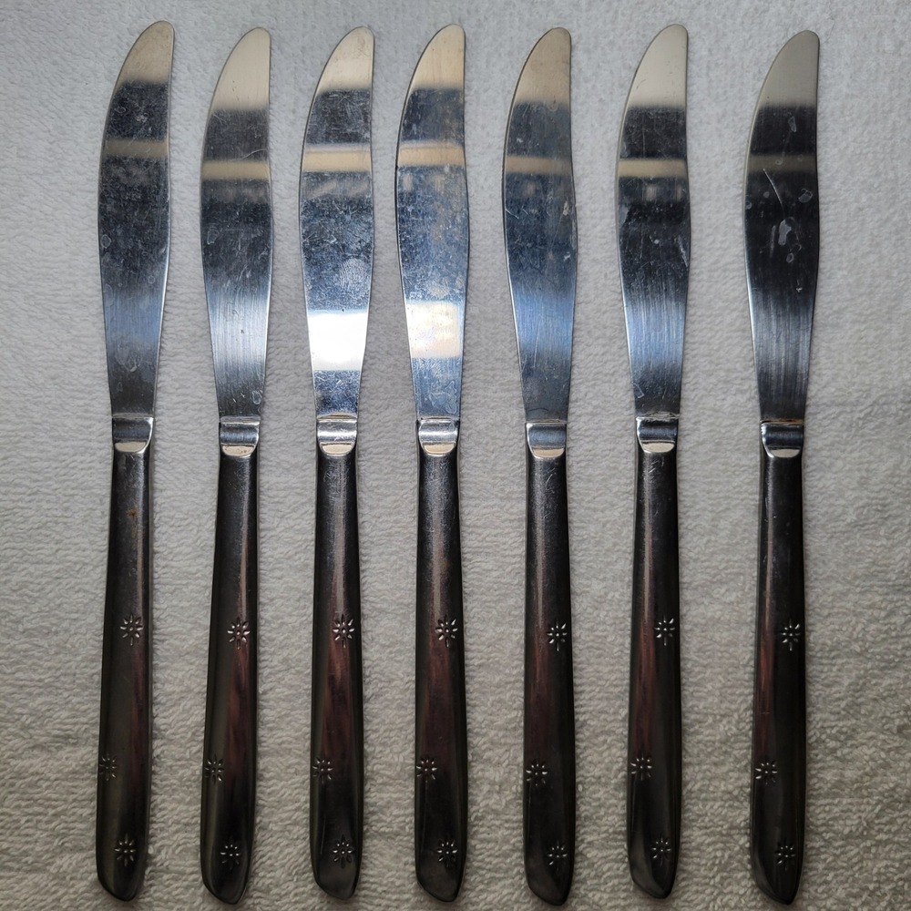 Vintage Starburst Stainless‎ Steel Dinner Knives Set of 7 MCM Atomic Style